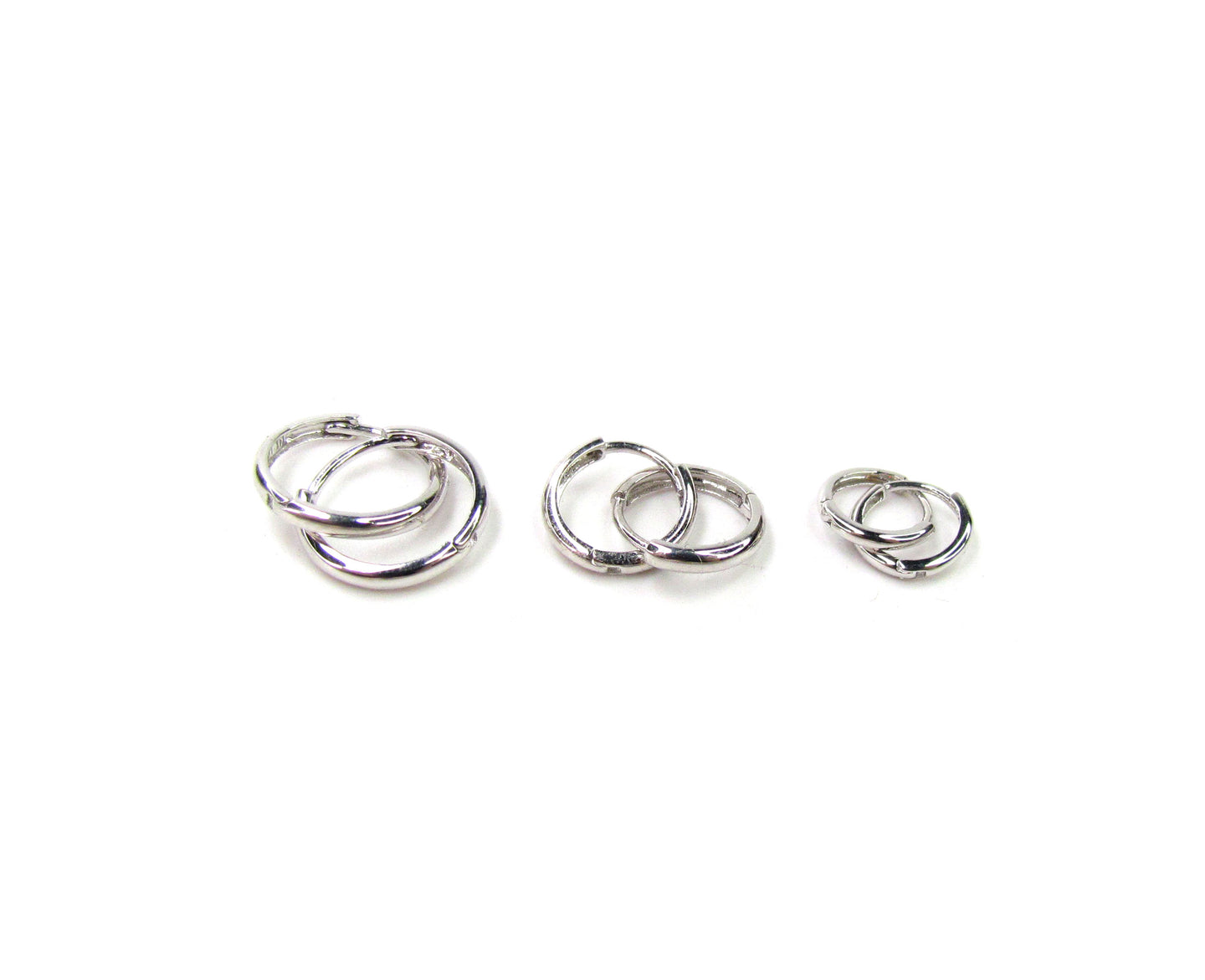 14K White Gold Polished Huggie Hoops | 3 Sizes